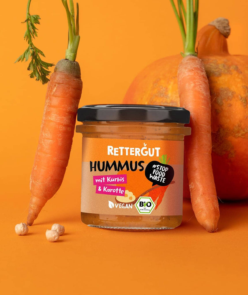 Lade das Bild in den Galerie-Viewer, Bio-Hummus Kürbis & Karotte (3 Gläser) Bio-Aufstrich RETTERGUT