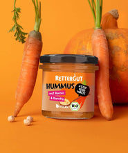Lade das Bild in den Galerie-Viewer, Bio-Hummus Kürbis & Karotte (3 Gläser) Bio-Aufstrich RETTERGUT