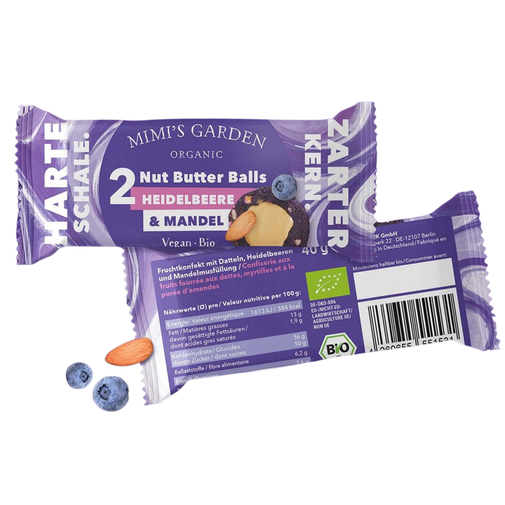 Lade das Bild in den Galerie-Viewer, Bio Nut Butter Balls Heidelbeere & Mandel (12 Stück) Datteln Mimi's Garden
