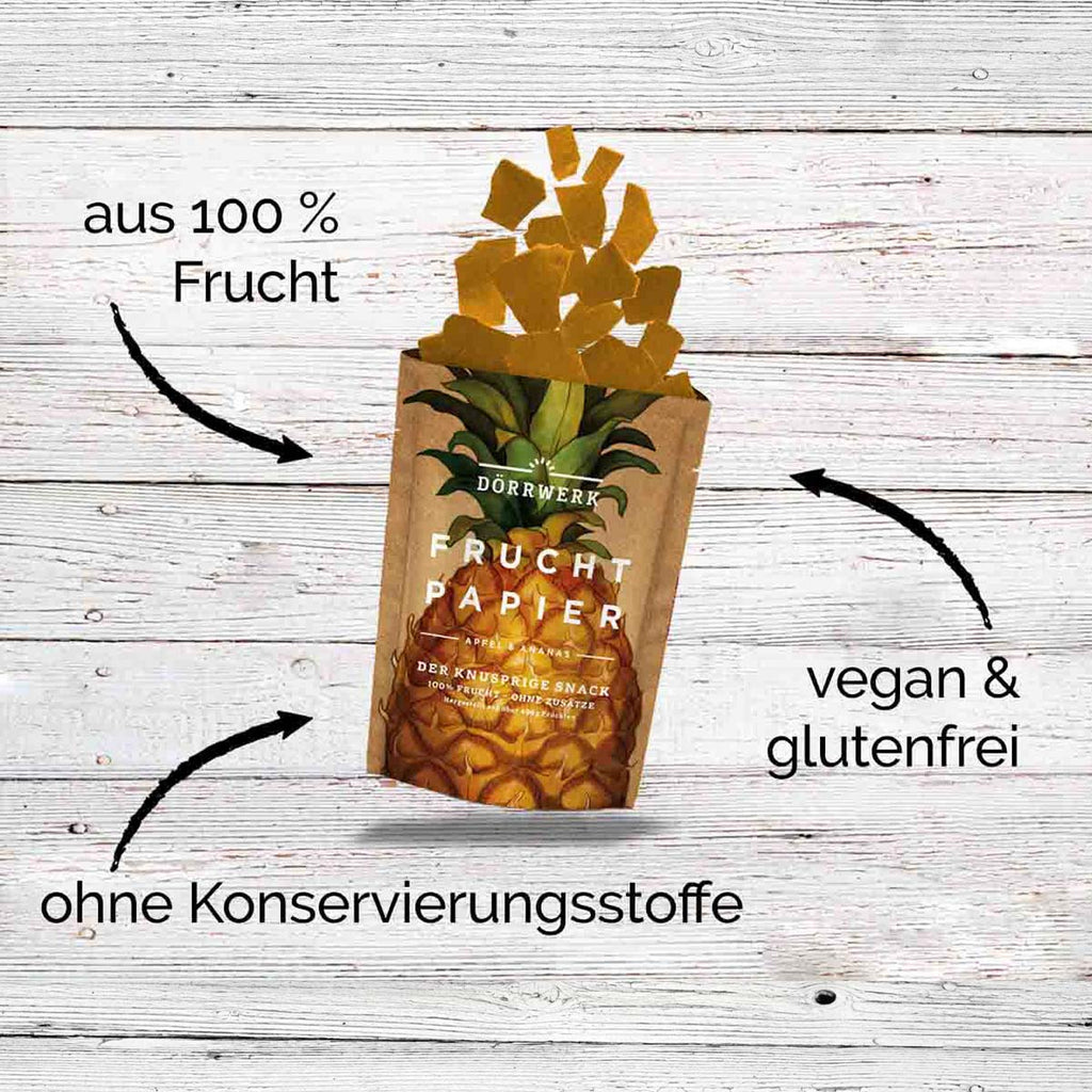 Lade das Bild in den Galerie-Viewer, Fruchtpapier Ananas & Apfel (Dörrwerk, 6 Stück) Obstkonserven Dörrwerk